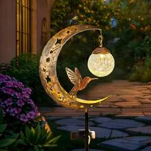 1pc Solar Powered Hummingbird Crackle Glass Stake Light, Outdoor Decor For Pathway, Backyard, Patio, Lawn, Garden - Hummingbird Ground Plant - View 1