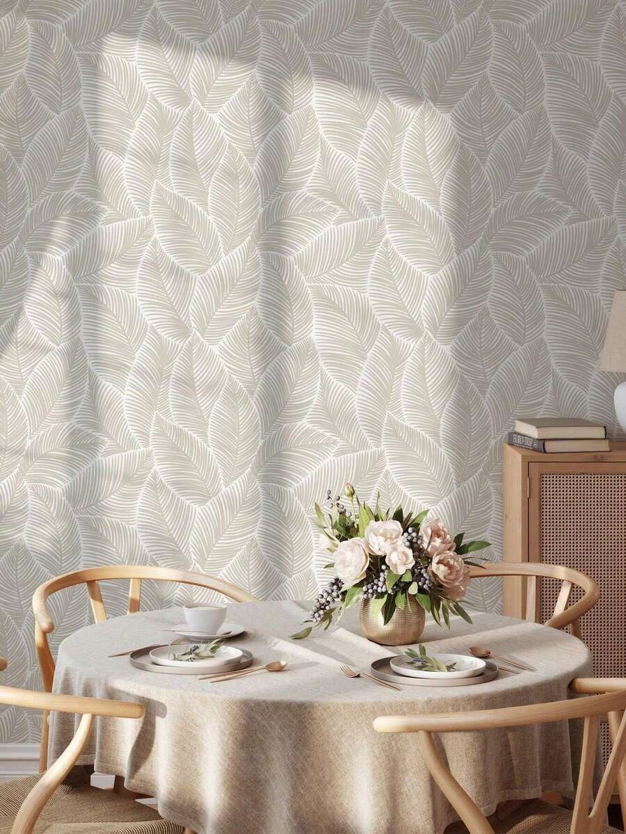 Botanical Leaf Stripe Peel And Stick Wallpaper 1 Roll 17.7in X 6.5/9.8ft Removable No Residue Waterproof Self-Adhesive Renter Friendly Accent Wall Bedroom Kitchen Living Room