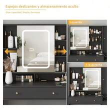 Multifunctional Dressing Table With Mirror, Lights And Chair, 4 Drawers - Black - View 4