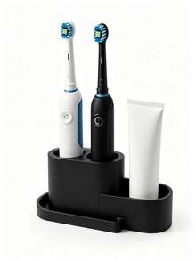 1 pieza Soporte para cepillo de dientes eléctrico de 3 ranuras, opcional negro/blanco, almacenamiento de partición para cepillo de dientes y pasta de dientes, estante para cepillo de dientes, material de plástico ABS, espacio de almacenamiento extra para pasta de dientes, desmontable y fácil de limpiar, organizador de baño de lujo, esencial para el lavabo del hogar - Múltiples estilos i - Ver 13