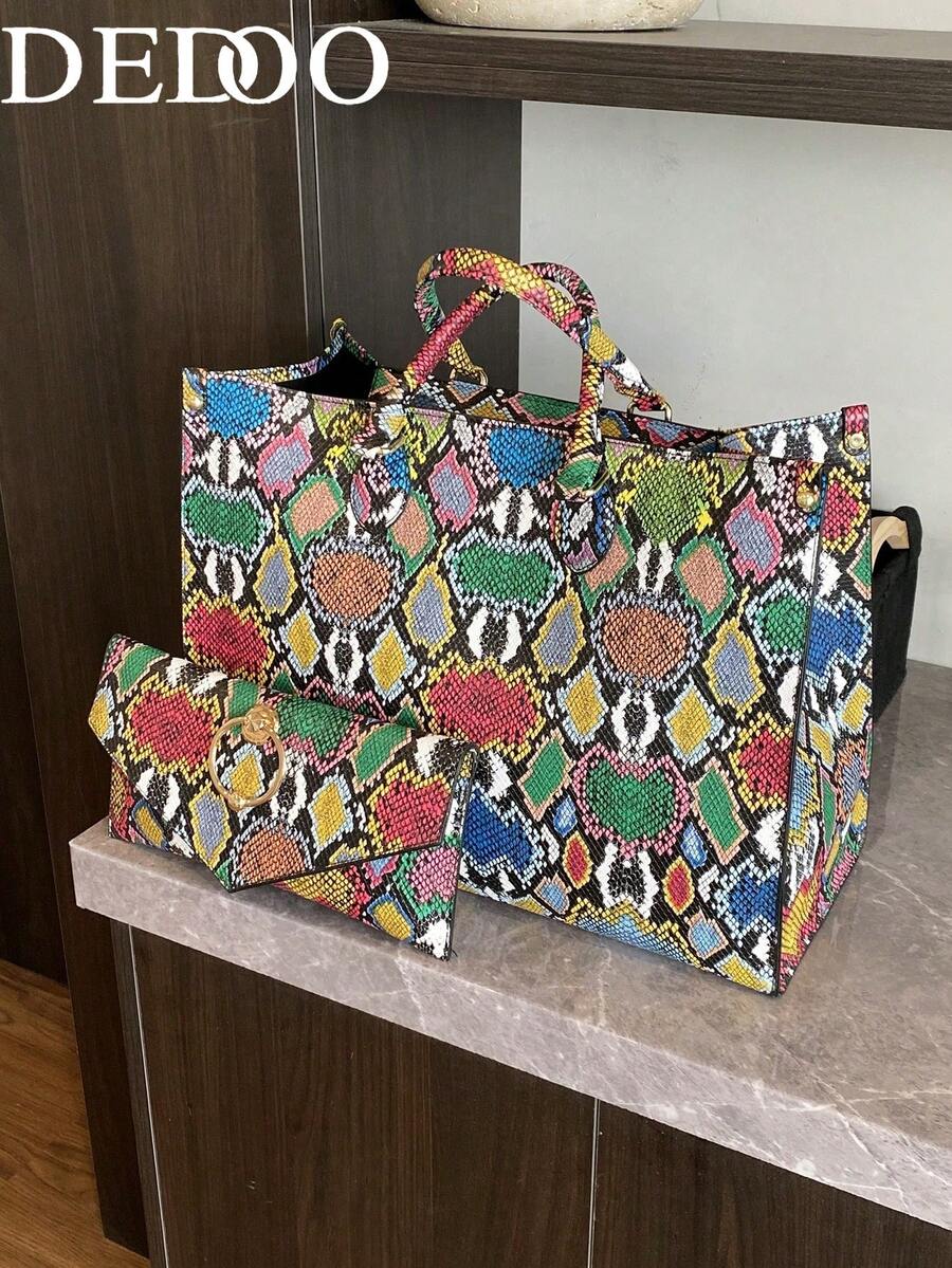 Fashionable Snake Skin Pattern All-Season Travel & Shopping Tote Bag, Extra Large Handbag
