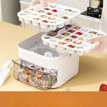 Compact Ice Trays For Freezer With Lid And Bin, 50 Grids Press-Type Mini Ice Maker With 2 Trays And Scoop, One-Click Demolding, Space-Saving Small Ice Bucket For RV, Office, Mini Fridge, Green - 白色 - 查看 2