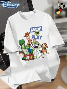 T-shirt à manches courtes imprimé Woody l'Éclair, motif amusant Woody câlinant un dragon, style décontracté et confortable. Idéal pour les fans de Disney. Parfait pour un voyage à Disneyland, un séjour en couple, ou pour des vacances ou un look décontracté au quotidien. - Blanc - Voir 2