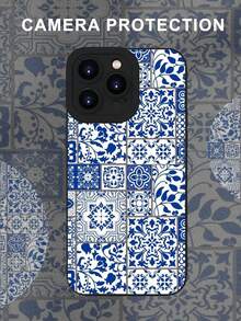 1pc Square 2D Pattern Popular Minimalist Plaid Style Gift Suitable For Friends, Family, Couples, Yourself, Black Matte Soft Case With Full Protection, Dust-Proof And Waterproof, Compatible With Apple, - Black - View 1