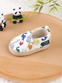 1 Pair Boys Girls Cartoon Dinosaur Design Slip-On Flat Sneakers, Infant Walking Shoes, Spring Autumn Summer Winter - White - View 5
