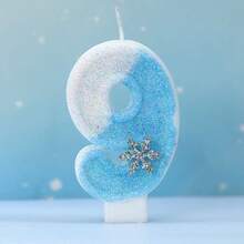 1pc Digital Candle 0-9 Sky Blue Snowflake Glitter Birthday Candle, Suitable For Birthday Parties, Holiday Parties, Themed Parties - Sky Blue - View 11