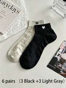 3/6 Pairs Women Mixed Color Heart Pattern Mesh Breathable Short Ankle Socks - Multicolor - View 13