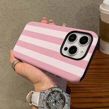 Funda para Teléfono: Popular y Elegante, con Patrón de Rayas Anchas en Rosa y Blanco, Funda de Doble Capa, Novedad 2026, Lujosa y Exquisita, Resistente, para una Protección Superior, Duradera, para iPhone 17 16 15 14 13 12 11 8 7 X Plus Pro Max - Color mixto 1 - Ver 3