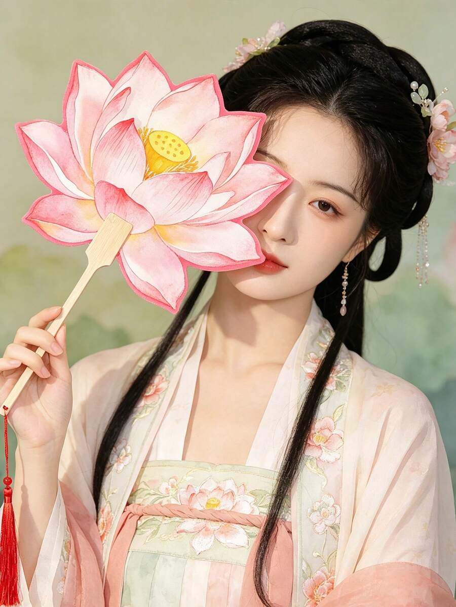 1件蓮花圖案形狀扇子附隨機顏色流蘇吊飾,精美手工扇組,單面印刷,清新夏季蓮花扇,適合攝影、婚禮派對、裝飾、音樂節、舞蹈、聚會、表演、禮物、婚禮伴手禮、漢服配件、返校與夏季降溫,中式風格禮物,畢業禮物 - A - 查看 1