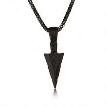 1pc Vintage Spearhead Arrow Pendant Necklace, Retro Textured Chain, Punk Unisex Street Style Jewelry For Men & Women - Black - View 4