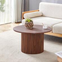 Round MDF Coffee Table, 70 Cm In Diameter: Inspired By Roman Columns, With An Integrated Metal Frame And A Retro-Chic Style For The Living Room. Ideal For European Interiors. - 棕色 - 查看 4