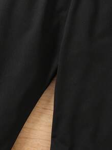女童蝴蝶結印花休閒內搭褲，舒適透氣夏季海灘玩耍褲，可愛簡約風兒童長褲 - 黑色 - 查看 7