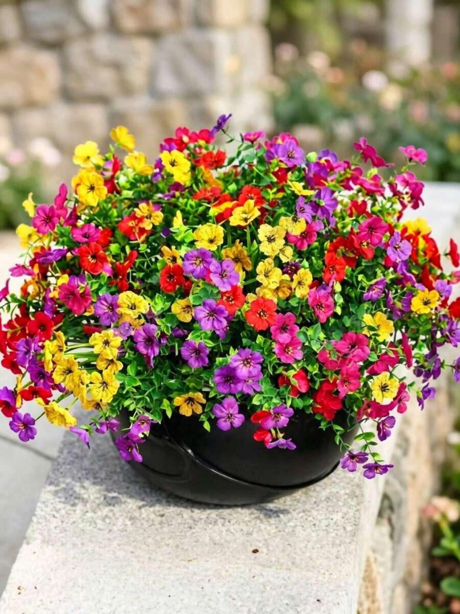 20pcs Artificial Flowers, Faux Plants Suitable For Indoor And Outdoor Gardens, Porches, Windowsills, Home, Weddings, Country Style, UV Resistant Plastic Flowers, Realistic Greenery Decor, Hanging Baskets, Kitchen Home Vase Decoration - Multicolor - View 1