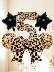 6pcs 40-Inch Number Balloon Set, Large Leopard Print Bow Foil Balloons, 18-Inch Leopard Print Round Balloons, Star Balloons, Large 0-9 Number Balloons, Suitable For Birthday Party, Animal Theme Party, Baby Shower Decoration - Multicolor - View 5