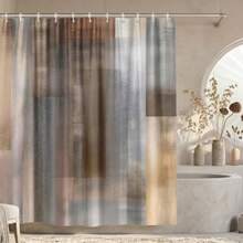 Abstract Brown Grey Shower Curtain Vintage Rustic Farmhouse Simple Blocks Modern Minimalist Shower Curtain Set Aesthetic Bath Masculine Cloth Bathroom Accessories Decor With Hooks 72X72 Inch Tan - 棕色 - 查看 3