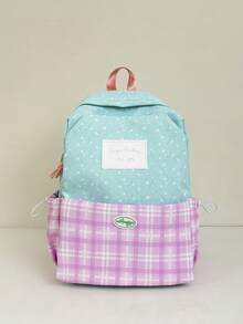 Casual Large Capacity Plaid Patchwork Side Pocket Drawstring Closure Fashionable Backpack, Suitable For School, Classes, Work, Shopping, Travel, Back To School Season - Multicolor - View 14