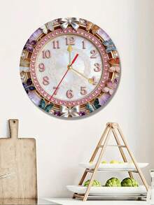 2D Flat 1pc Rhinestone Bowknot Themed Silent Decorative Wall Clock, Creative Clock Suitable For Bedroom, Living Room, Office Decor, 10/12 Inch (Batteries Not Included), 2D Flat - Multicolor - View 5