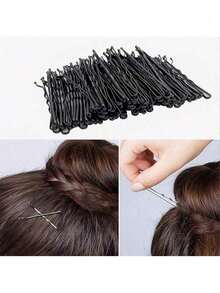 100pcs Black One-Piece Hair Clips, Women's Bangs Clips, Basic Wavy Hair Clips, Classic Black Flat Clips, Suitable For Daily Use - Multicolor - View 2