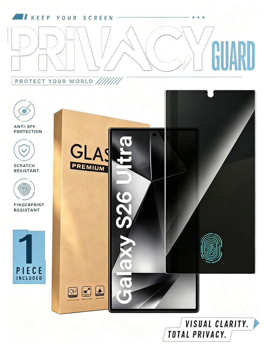 1pc - S26 Ultra Privacy Tempered Glass Screen Protector. Easy To Install, Supports Fingerprint Unlock, Sensitive Touch, Bubble-Free. Provides Clearer View, Anti-Shatter, Anti-Scratch, Waterproof. Compatible With Galaxy S21/S21 Plus/S21 Ultra/S22/S22 Plus/S22 Ultra/S23/S23 Plus/S23 Ultra/S24/S24 Plus/S24 Ultra/S25/S25 Plus/S25 Ultra/S26 Ultra/S26/S26 Plus.