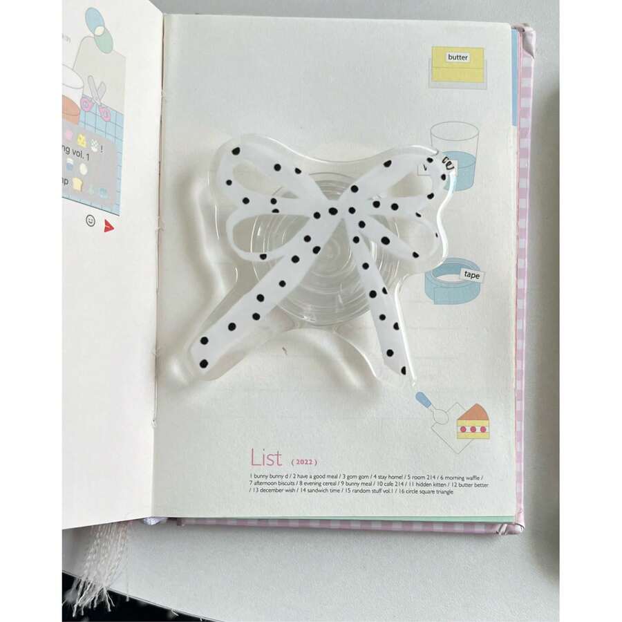 Polka Dot Bow Phone Grip Stand, Multifunctional Desktop Holder, Slouchy Portable Stand, Suitable For All Phones - White - View 1