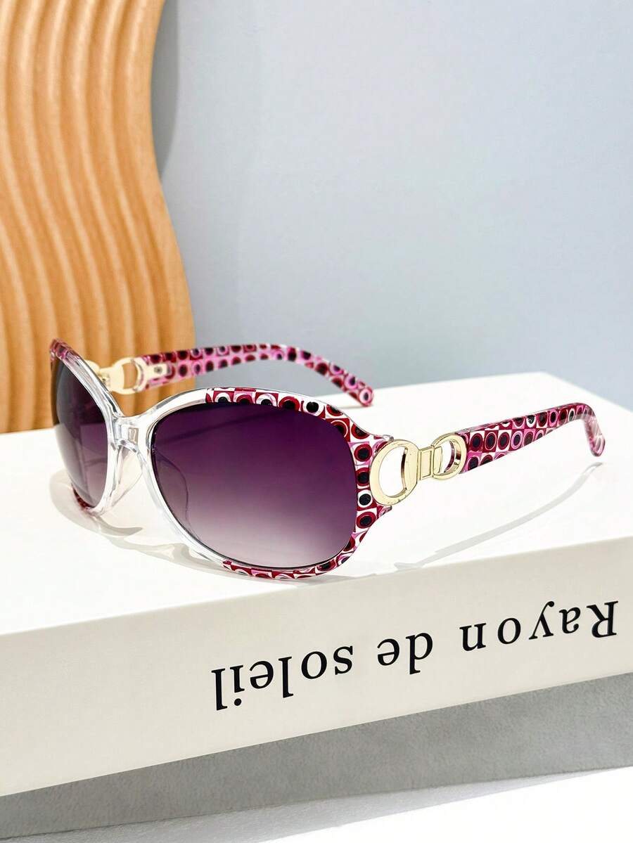 1pc Shield Shaped Polka Dot Contrast Color Elegant Metal Decor Y2K Retro Street Fashion Glasses, Suitable For Vacation