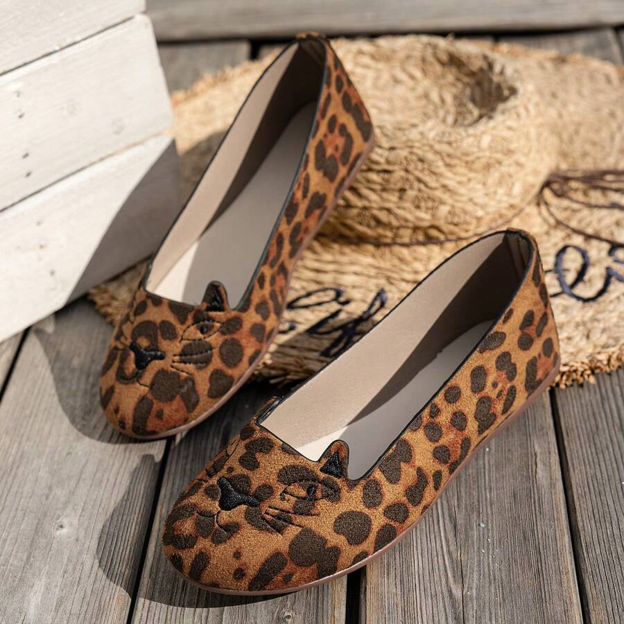 1 Pair Leopard Print Fashion Animal Flat Shoes, Suitable For Party & All Seasons - Brown - View 1