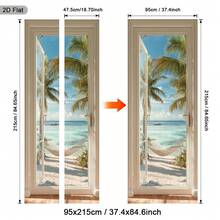 1/2pcs Tropical Beach Door Decal, Peel And Stick Palm Tree Wall Mural, Seascape Door Sticker - Modern Door Wall Sticker, Removable Vintage Door Art, Bedroom Living Room Door Decor, 2D Flat - A - View 9