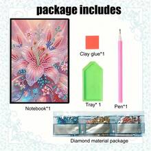 1 Set 5D DIY Diamond Painting Notebook, Floral Pattern Diamond Art Notebook Kit, Suitable For Handmade Creative Gift - BJ078 - View 5