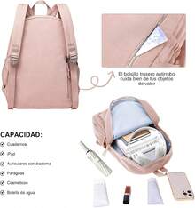 Mochilas De Ocio Para Hombres Y Mujeres, Bolsos De Hombro SóLidos Ligeros, Impermeables, Almacenamiento De Gran Capacidad, Adecuados Para Escuelas, Viajes, Negocios - Rosa - Ver 3