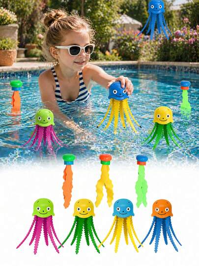 4pcs Random Color Inflatable Squid Diving Equipment, Adult Party Game, Summer Swimming Pool Underwater Catching Toy, Floating On Water Surface, Swimming Pool Floating Decor, Swimming Pool Toy, Swimming Pool Party, Swimming Pool Accessories, Educational Toss Toy, Outdoor Swimming Pool Gift, Suitable For Halloween/Christmas/Thanksgiving. Swimming Pool, Swimming Pool Toy, Pond Toy.