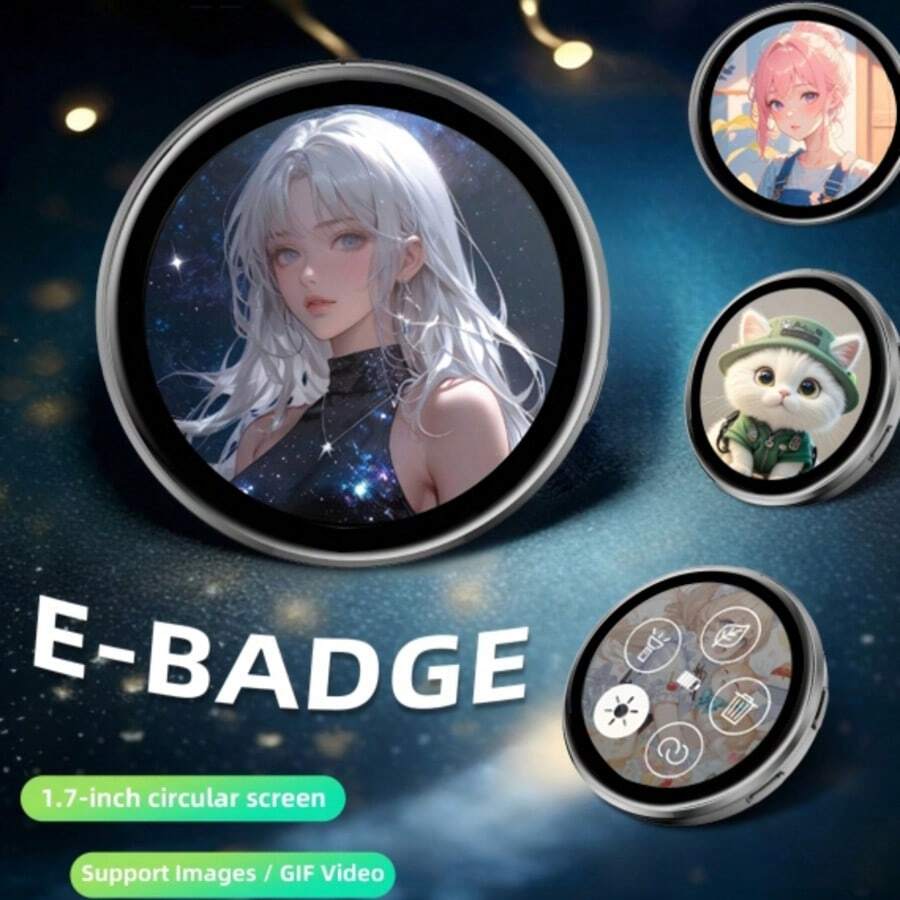 Rechargeable Wearable Anime Badge, Full-Color Display Screen Cosplay Accessory, Supports GIF Video Playback, Built-In 600mAh Battery, Backpack Pendant Otaku Festival Gift - View 1