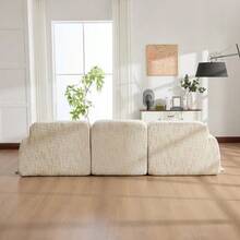 Modular Compression Sofa In Chenille Fabric, Filled With 30D High-Resilience Foam. Easy To Move And Featuring A Non-Slip Base, It Is Ideal For Living Rooms And Other Spaces. Beige - Beige - View 8
