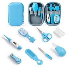 All-In-One Baby Grooming Kit, 8-In-1 Infant Care Set With Hair Brush, Comb, Safety Nail Clipper Essentials For Boys & Girls (0-3 Years) - 藍色 - 查看 1