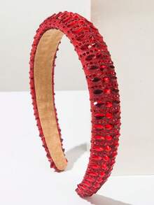 1pc Solid Color Rhinestone Decorated Headband, Minimalist Elegant Sponge Crown Jewel Decor Hair Accessory, Versatile Daily Wear Hairband - Red - View 1