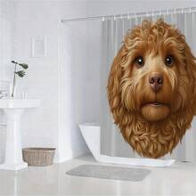 1件裝可愛金毛貴賓犬臉印花防水浴簾，聚酯纖維防霉浴室隔簾附掛鉤，寵物愛好者農舍風浴室家居裝飾 - 查看 4