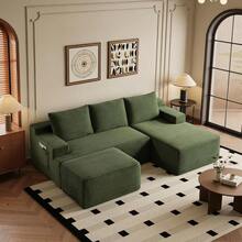 96" Sectional Couches For Living Room Cloud Couch Sofa With L-Shape Upholstered Boneless Couchs Modern Modular Sectional Couch With Chaise (Green, 96" W+Right Facing Chaise+2Seaters+Ottoman) - 綠色 - 查看 6
