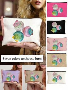 Vibrant Hand-Painted Seashell Pattern Makeup Bag, Multi-Functional Storage Solution,Travel Storage Bag, Coin Purse, Drug Storage Pouch, Stylish Accessory For Beach Lovers And Creative Souls, Perfect Gift For Women,Back-To-School Pencil Case, A Summer Essential, Unique Decorative Design For Everyday Use - Multicolor - View 11