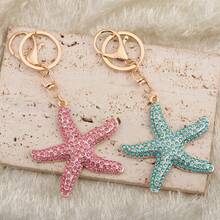 Llavero de lujo con forma de estrella de mar brillante con cristales, estilo playa y océano con strass, accesorio elegante para bolso, regalo para vacaciones de verano y uso diario - Multicolor - Ver 2