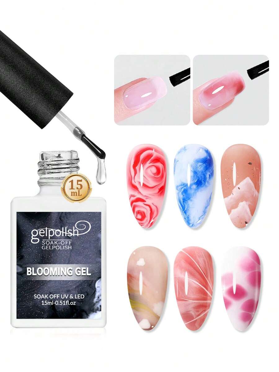 Verniz de Gel Blooming 15 ml, Gel Blooming Transparente UV LED para Efeito Difuso, Estampa Floral Aguarela de Pedra Natural Marmoreada, Gel Soak Off, Design de Arte de Unhas DIY, Presente de Unhas para Mulher