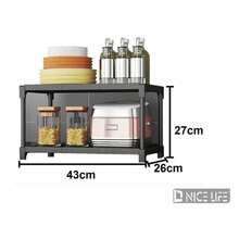 Organizador de cocina apilable de hierro reforzado, estantería de almacenamiento de 2 o 3 niveles para encimera, estantería de escritorio de varios niveles para utensilios de cocina, platos y especias, organizador de cocina duradero, resistente a arañazos y óxido que ahorra espacio - Negro - Ver 9