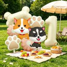 1 Set Cute Puppy Theme Balloon Decoration Set, Includes White Numeric Balloons, Dog-Shaped Balloons, Paw Print Balloons, Bone Balloons, Flower Balloons, Suitable For Children's Birthday Surprise, Dog-Themed Party, Kids' Gathering, Nursery Decor, Pet Celebration Events, Or Baby Shower - View 13