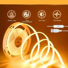 LITSHOW Punktloser COB LED Lichtstreifen, USB-betrieben Unterbauleuchte mit integriertem Schalter, flexibler nahtloser LED Streifen, geeignet für Küchenschränke, Schreibtische, Kleiderschränke, Schminkspiegel, selbstklebend (Warmweiß/Kaltweiß) - Druckknopfschalter - Übersicht 13