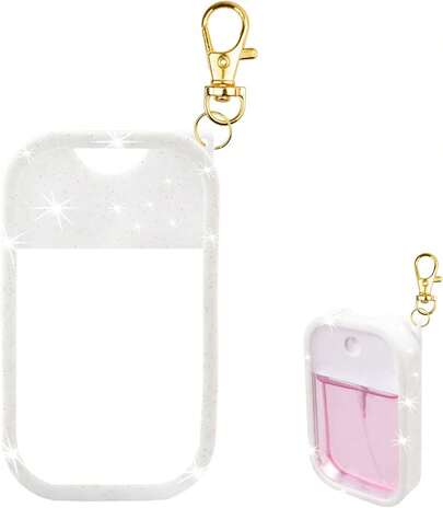 TERPINK Silicone Case Compatible With  Hand Sanitizer Spray, Protective Case With Keychain For Power Mist And Glow Mist 1 Fl Oz, Hand Sanitizer Spray Accessory (Glitter Sequin White)