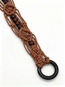 Hollow Out Waist Belt, Rhombus Bohemian Pattern, Polyester Fabric, Suitable For All Seasons - Camel - View 6