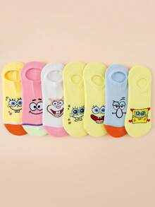 SpongeBob SquarePants 3/4/7雙女款休閒短襪，彩色卡通可愛日常穿著襪，適合春夏 - 彩色 - 查看 5