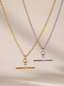 1 buah Kalung Rantai Liontin T-Bar Vintage Rantai Tali Kuba Perhiasan Berlapis Silinder Geometris Aksesori Leher V - MultiWarna - View 4