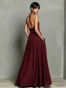 Elio Closet Women's Summer Vacation Casual Fashionable Commute Workplace Versatile Design Dress Elegant Party - Burgundy - View 2