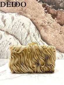 Dedoo Elegant Ruffled Kissing Lock Square Clutch Bag, Suitable For Weddings, Parties, Formal Occasions, Also Can Be A Gift For Women - Gold - View 2