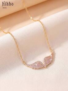 Hihho 1pc Luxury Jewelry Pendant Necklace With Inlaid Angel Wings, Light Pink, Gift - Baby Pink - View 6