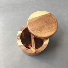 1PC Acacia Wood Salt Jar Solid Wood Seasoning Box Wooden Pepper Box Kitchen Seasoning Bottle Salt Box Storage Seasoning Jar - Brown - View 8